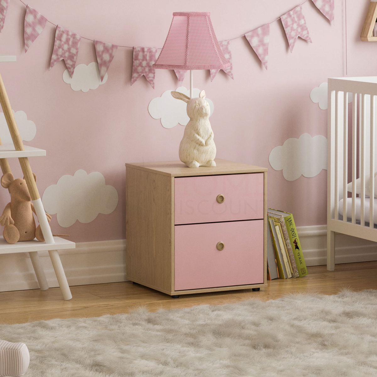 Neptune 2-Drawer Bedside Table - Pink & Oak