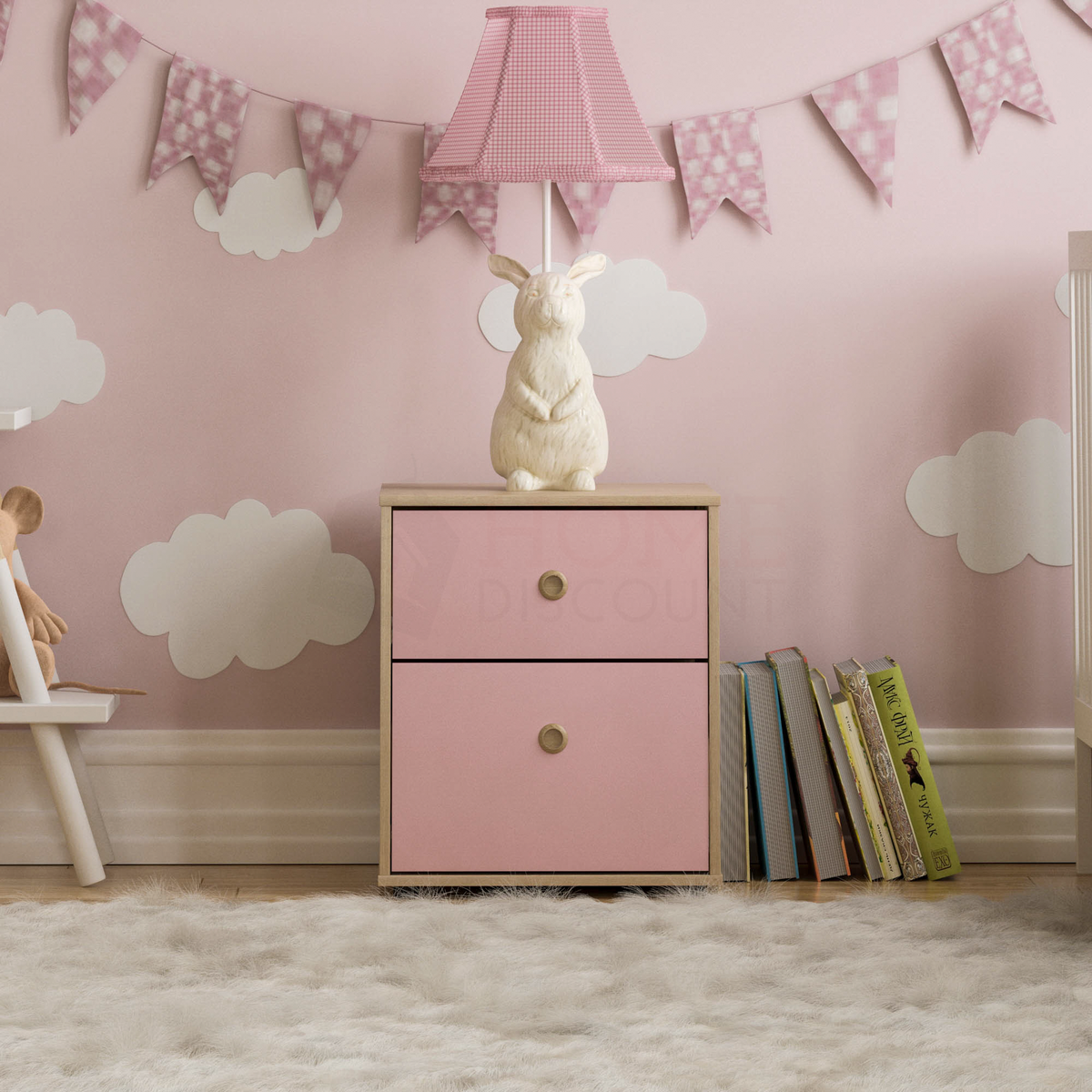 Neptune 2-Drawer Bedside Table - Pink & Oak