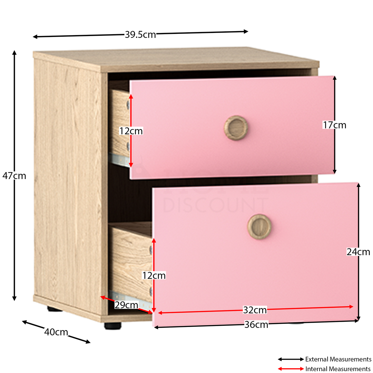 Neptune 2-Drawer Bedside Table - Pink & Oak, Set of 2