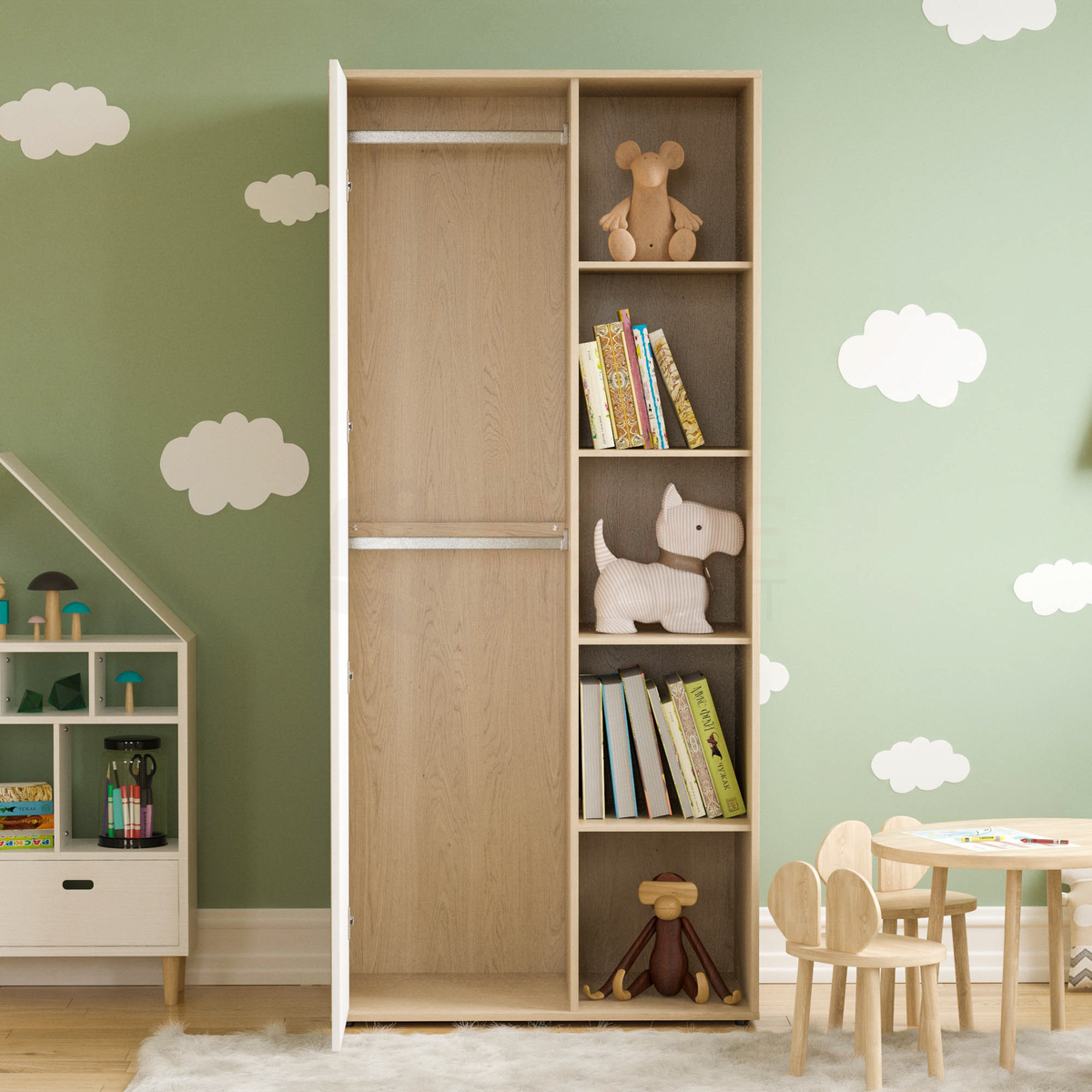 Neptune 1-Door Wardrobe - White & Oak