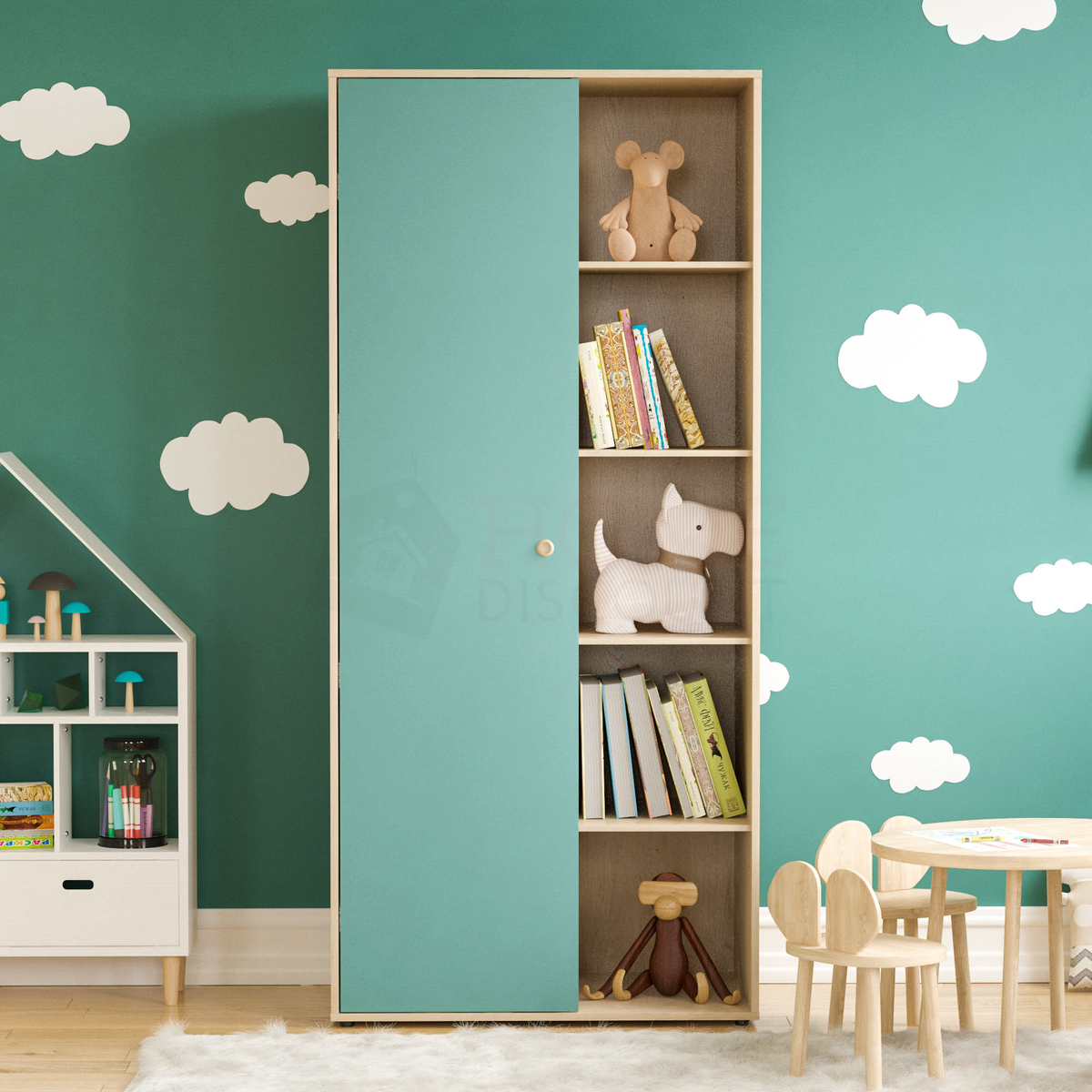 Neptune 1-Door Wardrobe - Green & Oak