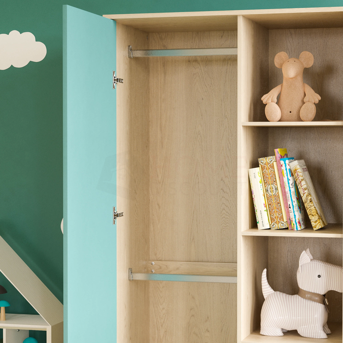 Neptune 1-Door Wardrobe - Green & Oak