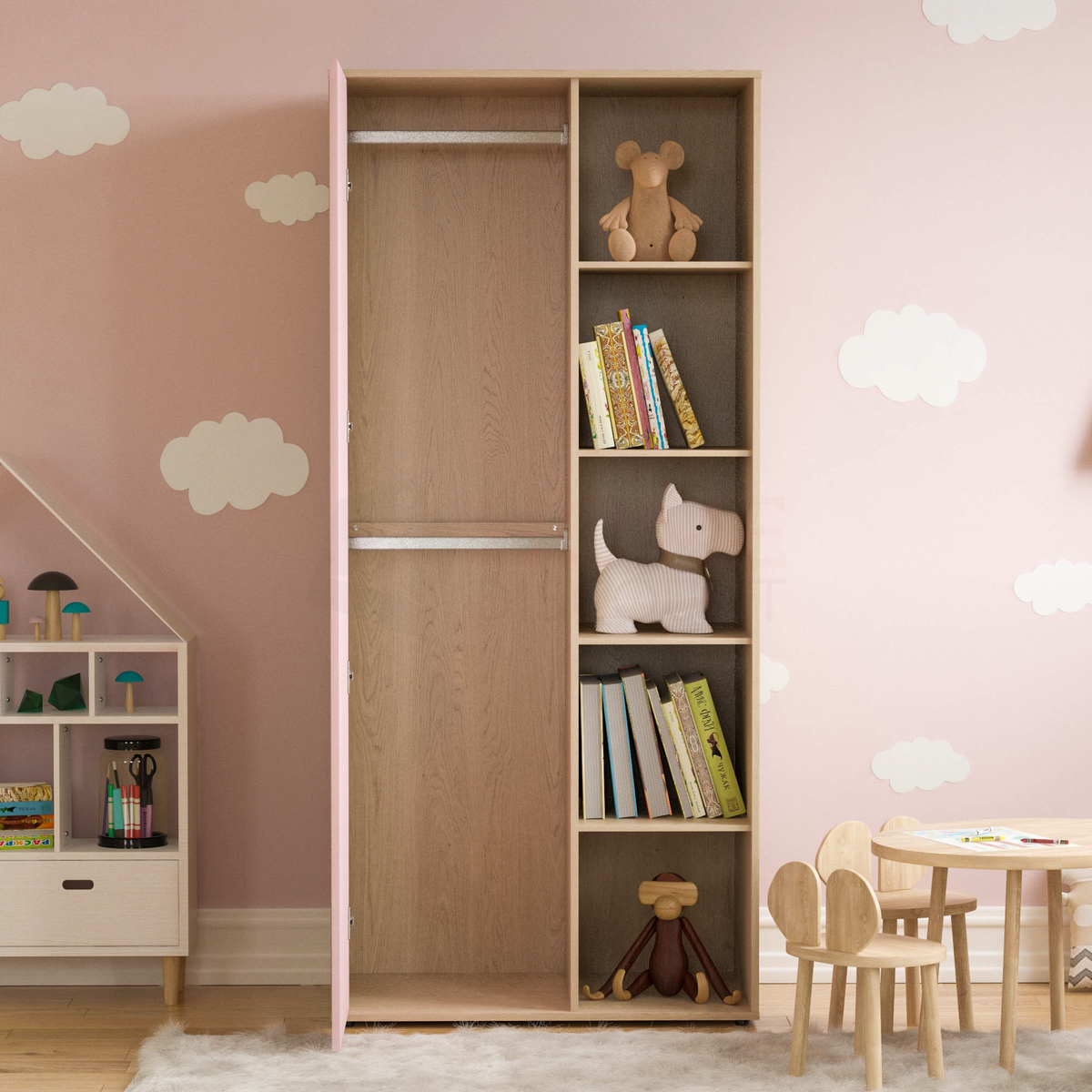 Neptune 1-Door Wardrobe - Pink & Oak