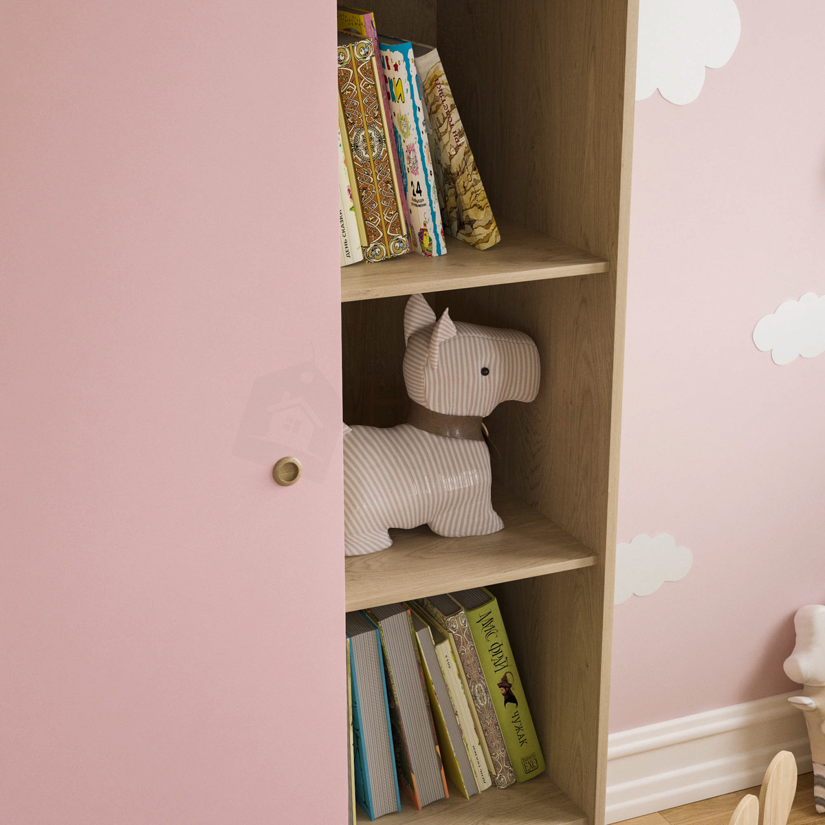 Neptune 1-Door Wardrobe - Pink & Oak