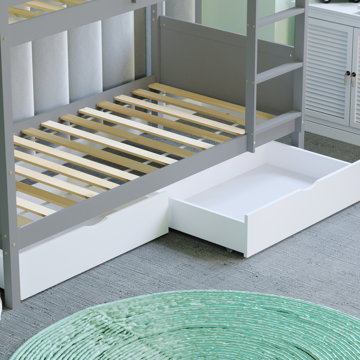 Gemini Detachable Bunk Bed - Grey & Libra Wooden Underbed Drawers - White