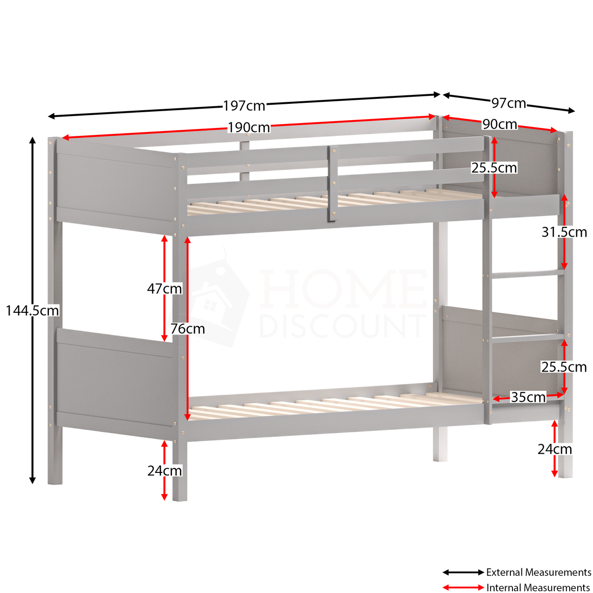 Gemini Detachable Bunk Bed - Grey & Libra Wooden Underbed Drawers - White