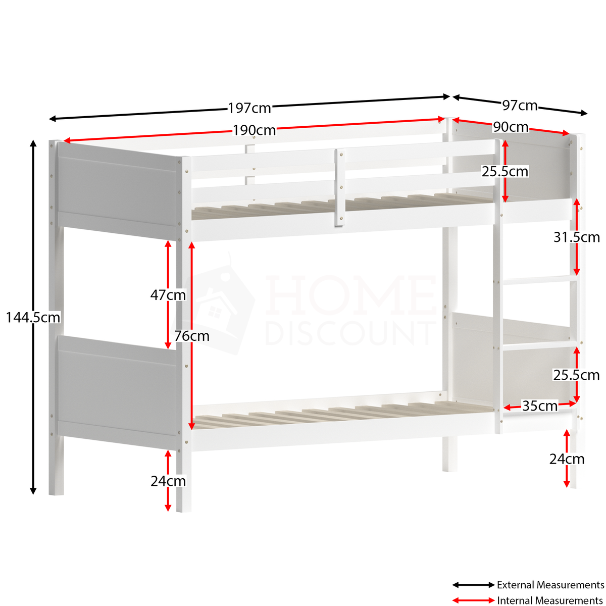Gemini Detachable Bunk Bed - White & Libra Wooden Underbed Drawers - Grey