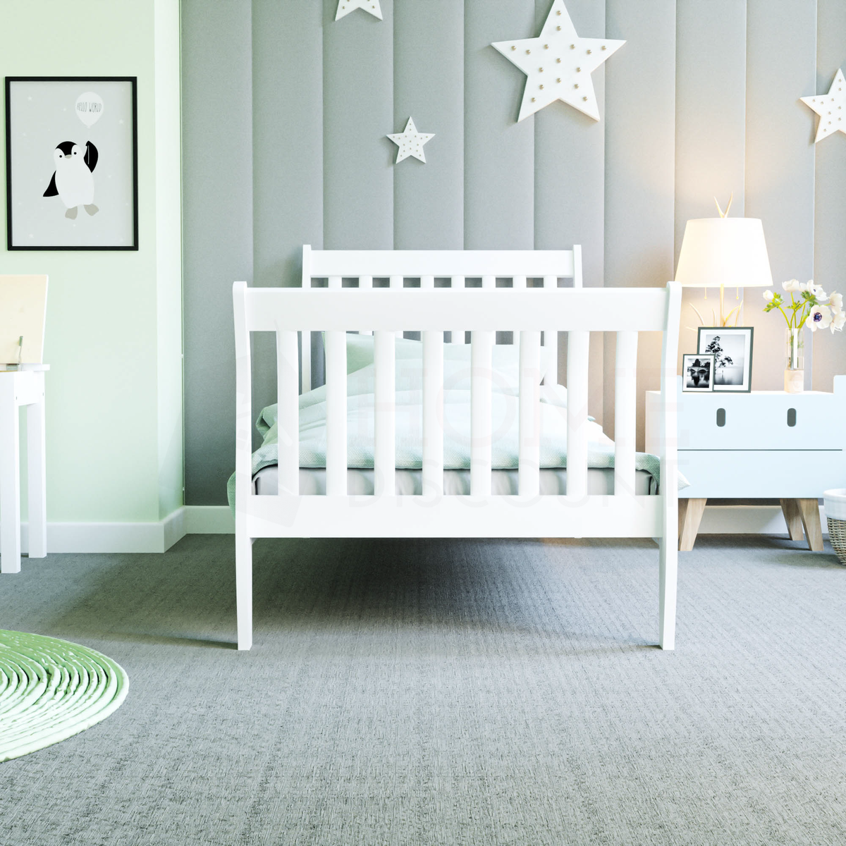 Orion Single Sleigh Bed - White