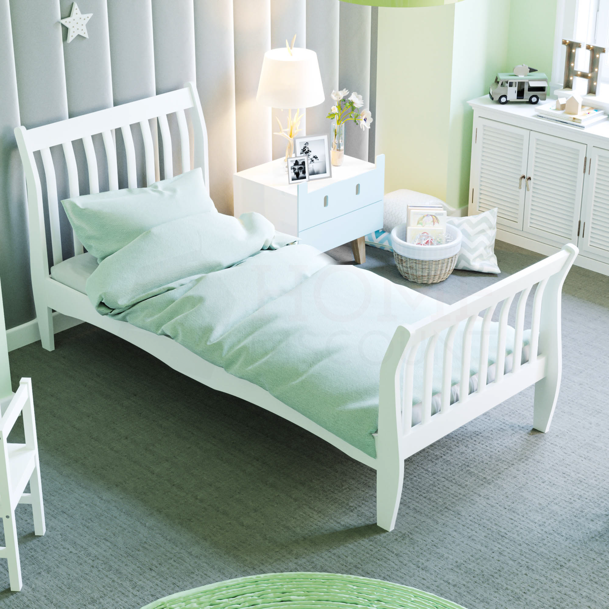 Orion Single Sleigh Bed - White