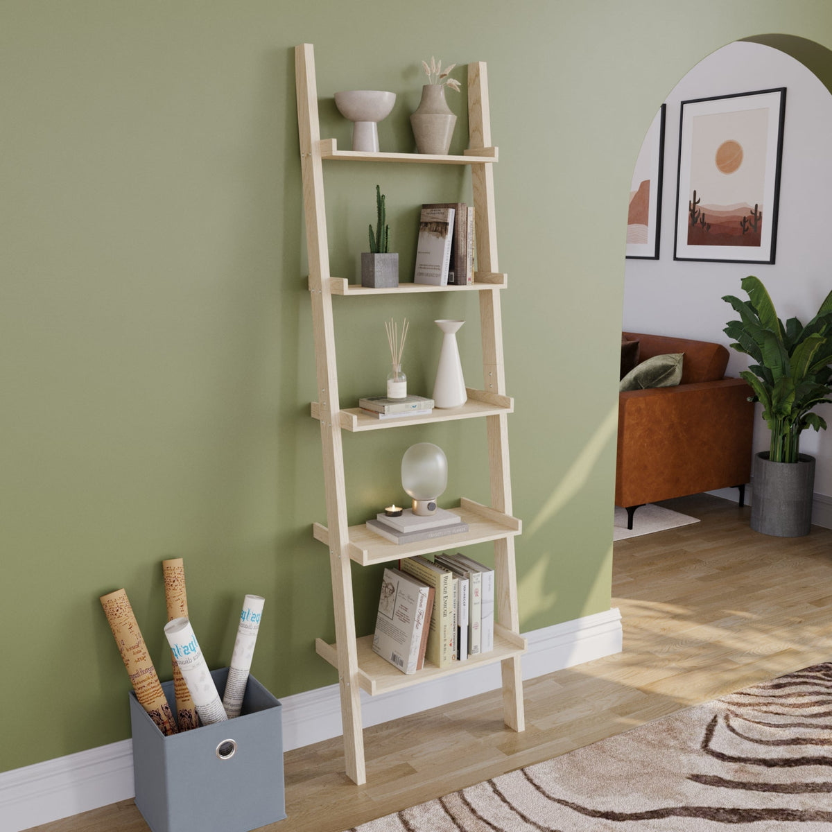 York 5-Tier Ladder Bookcase - Pine