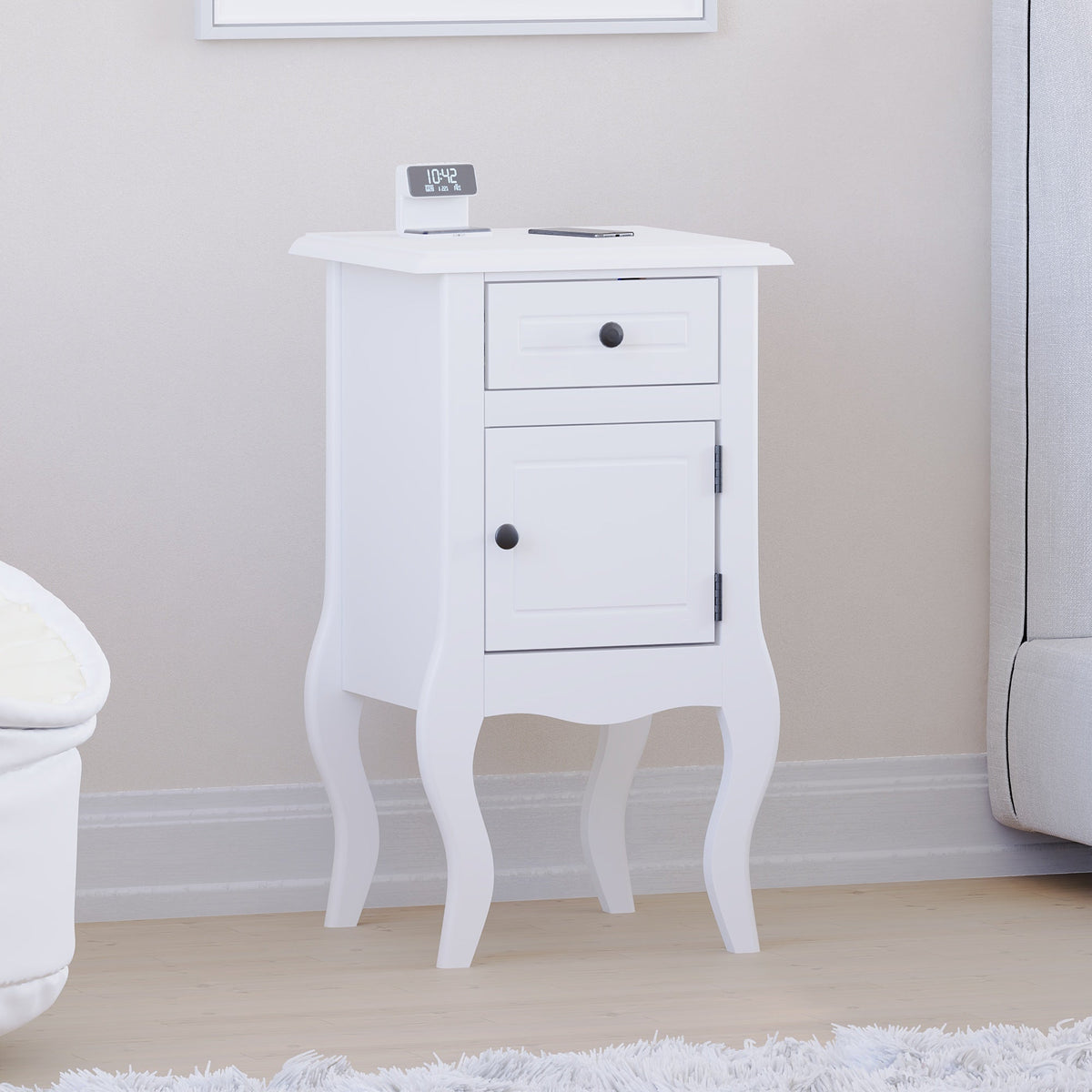Nishano 1-Drawer 1-Door Bedside Cabinet - White