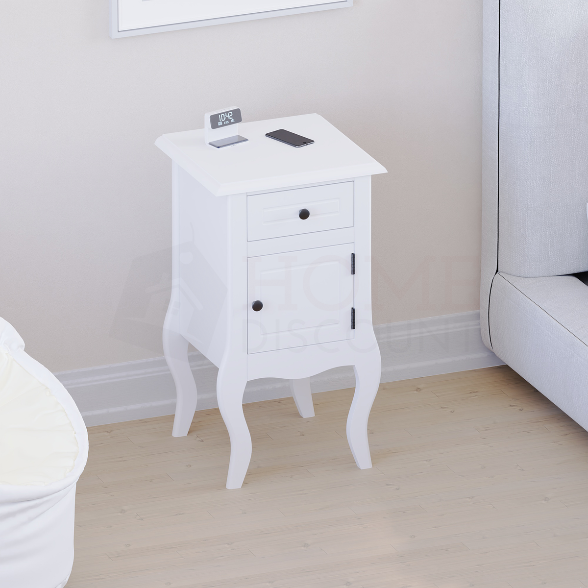 Nishano 1-Drawer 1-Door Bedside Cabinet - White