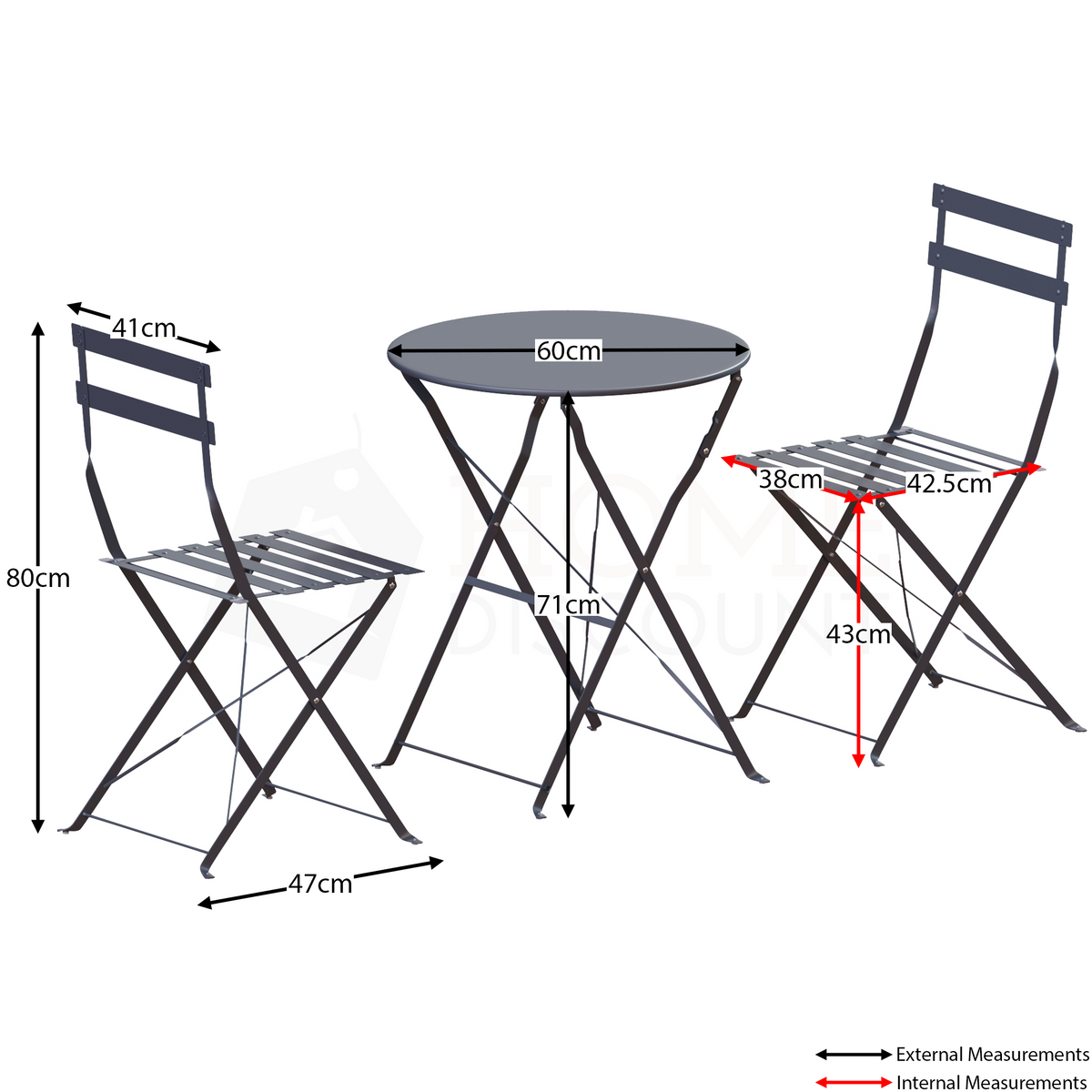 Porto 2-Seater Metal Bistro Set - Dark Grey