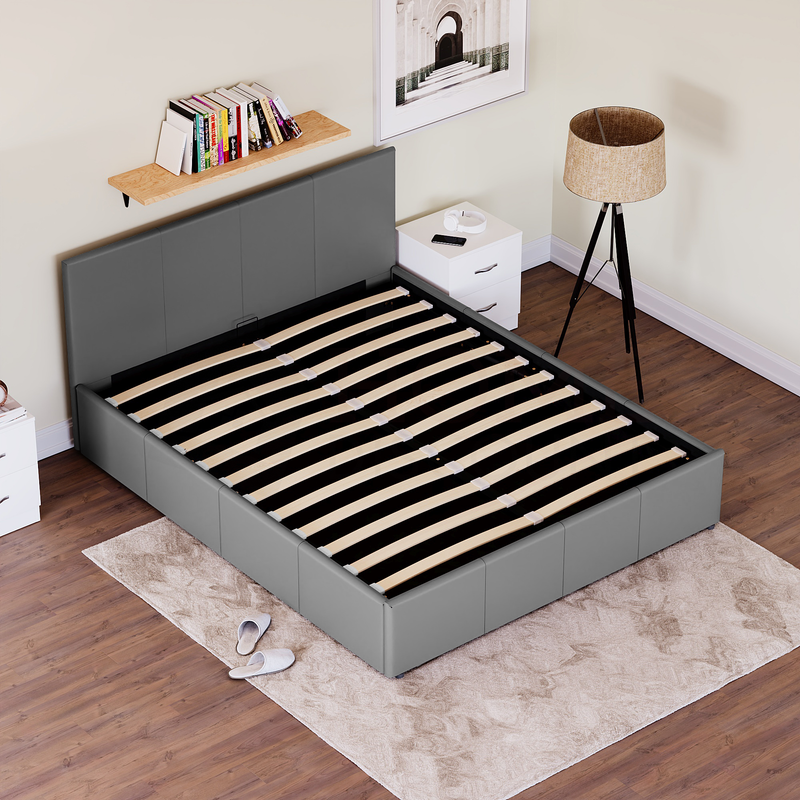 Lisbon King Size Ottoman Faux Leather Bed, Grey