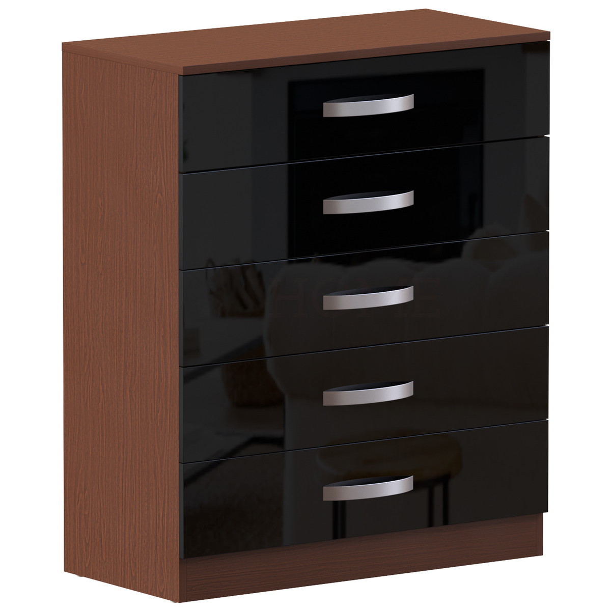 Hulio 5-Drawer Chest - Walnut & Black