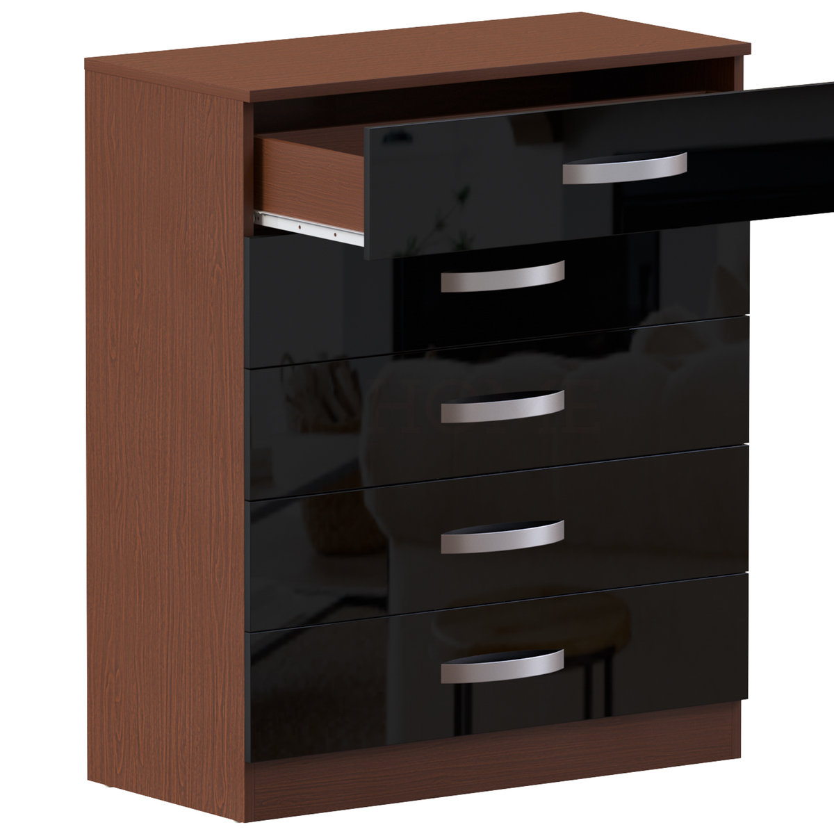 Hulio 5-Drawer Chest - Walnut & Black