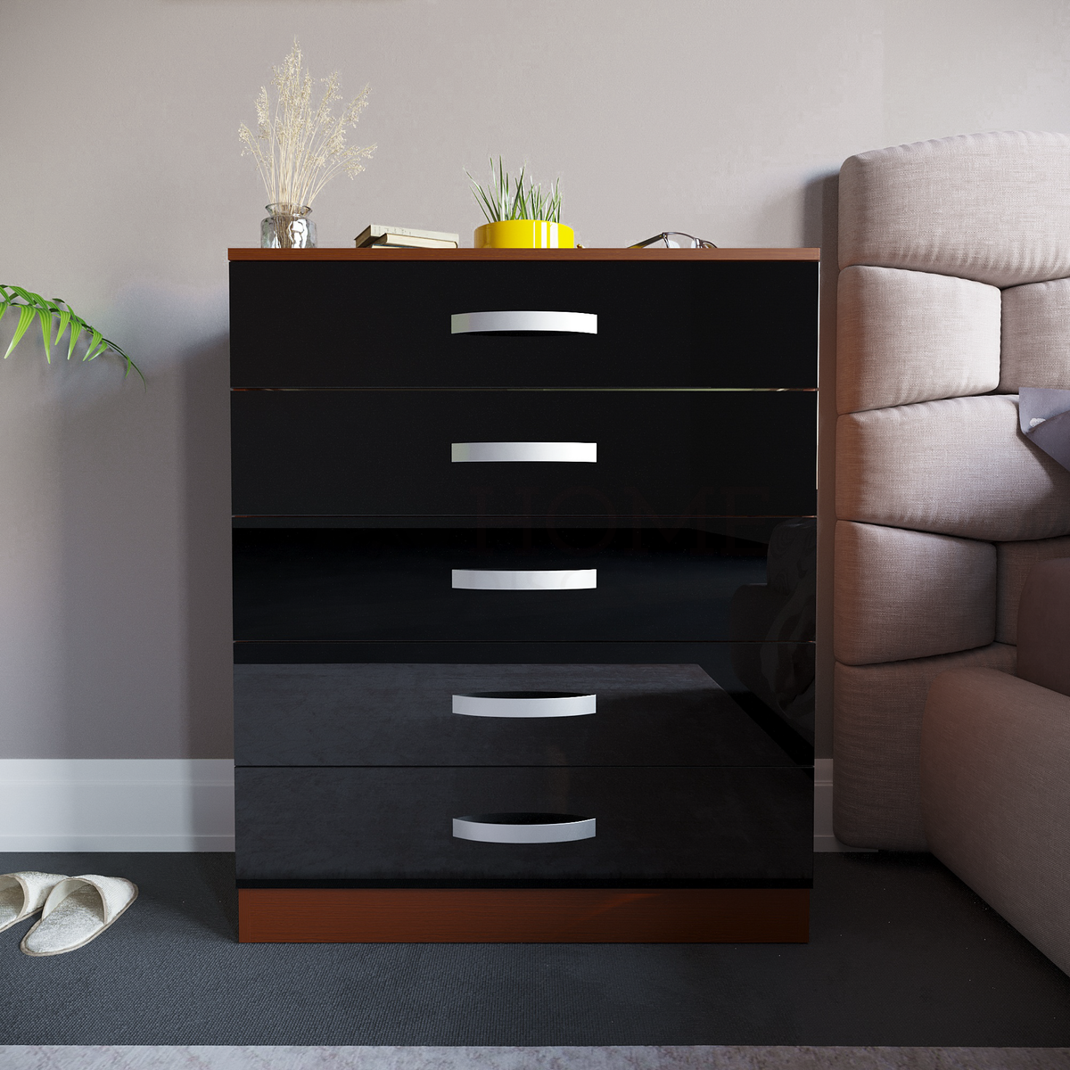 Hulio 5-Drawer Chest - Walnut & Black