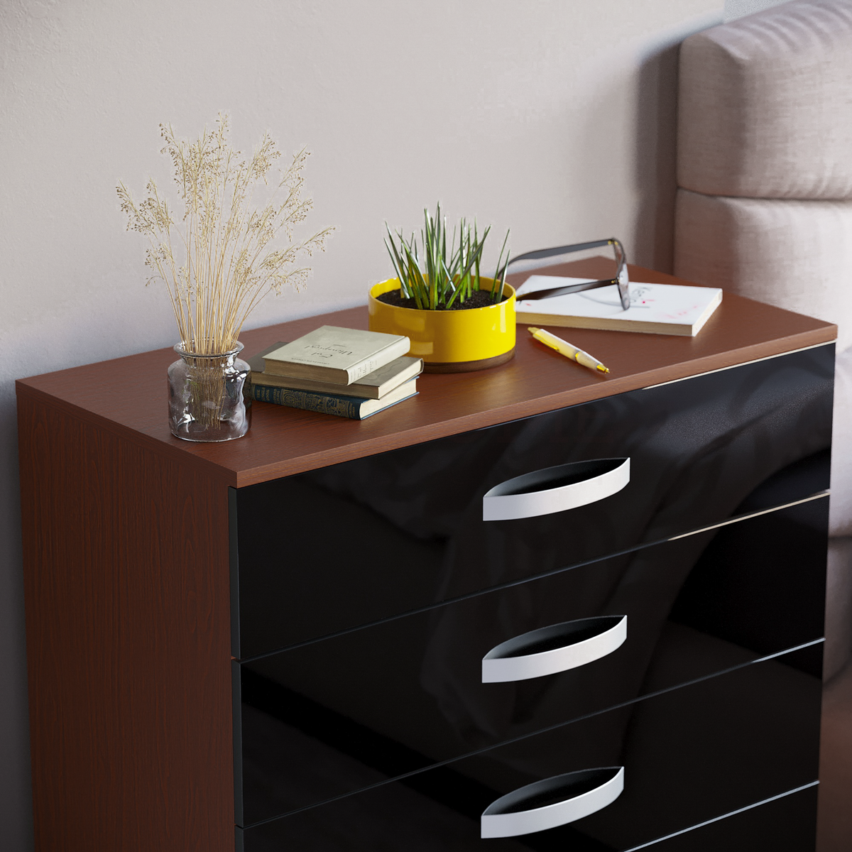 Hulio 5-Drawer Chest - Walnut & Black