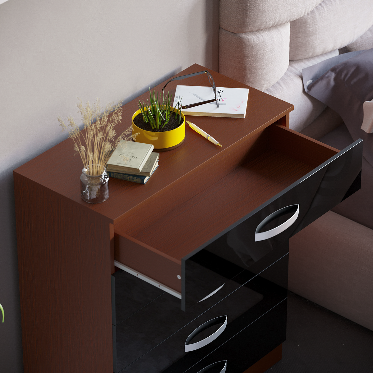 Hulio 5-Drawer Chest - Walnut & Black