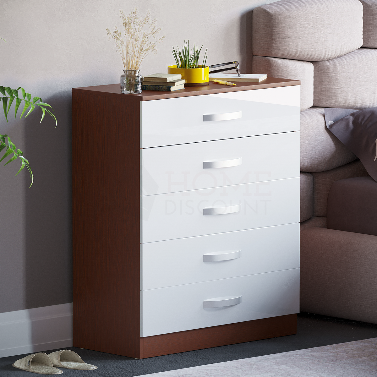 Hulio 5-Drawer Chest - Walnut & White