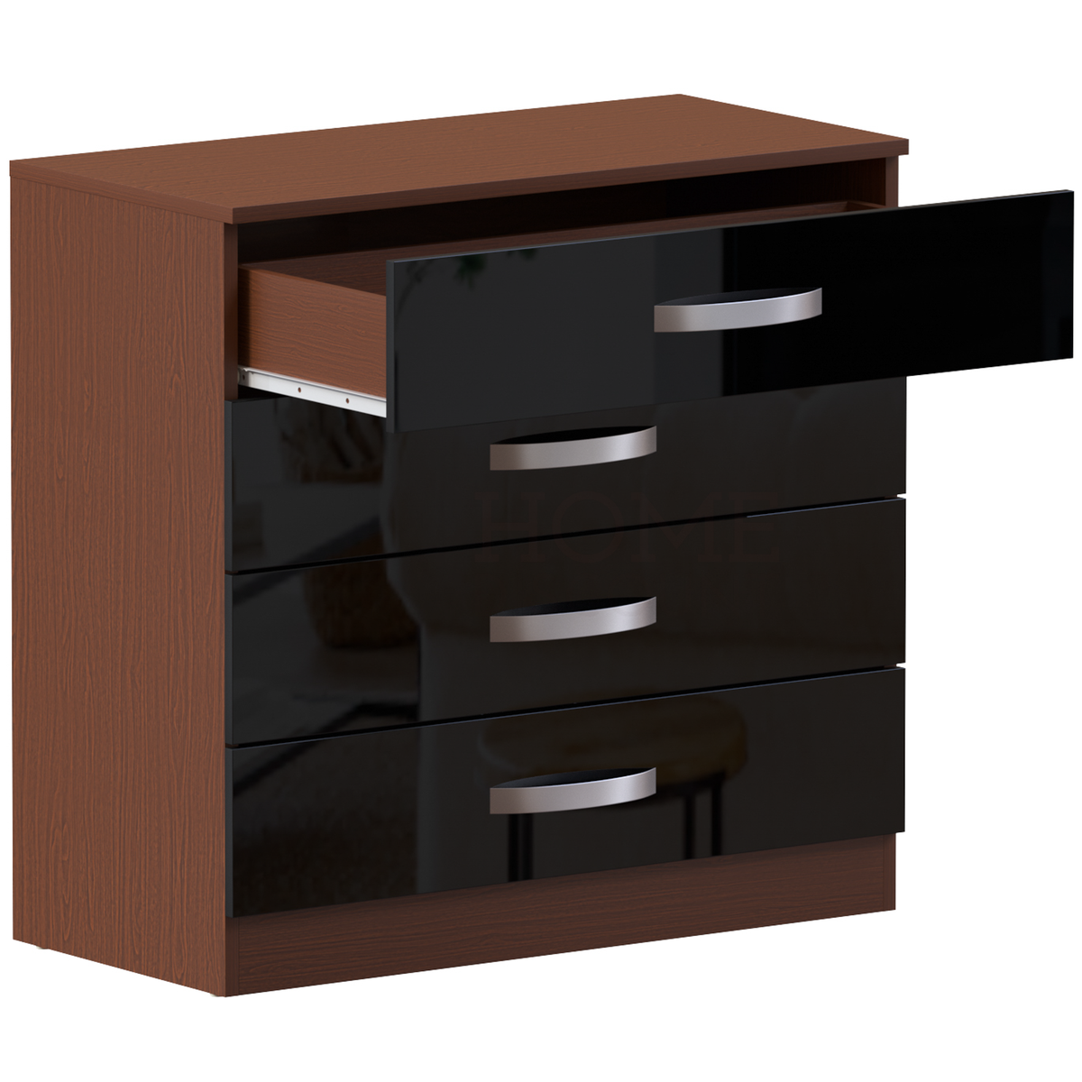 Hulio 4-Drawer Chest - Walnut & Black