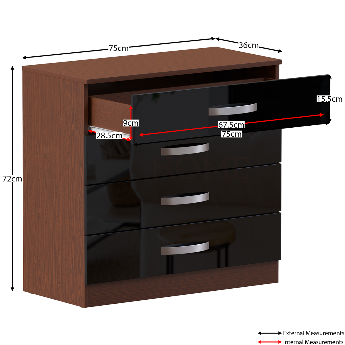 Hulio 4-Drawer Chest - Walnut & Black