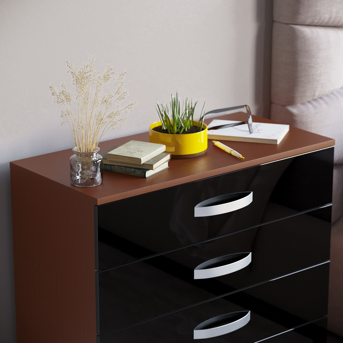 Hulio 4-Drawer Chest - Walnut & Black