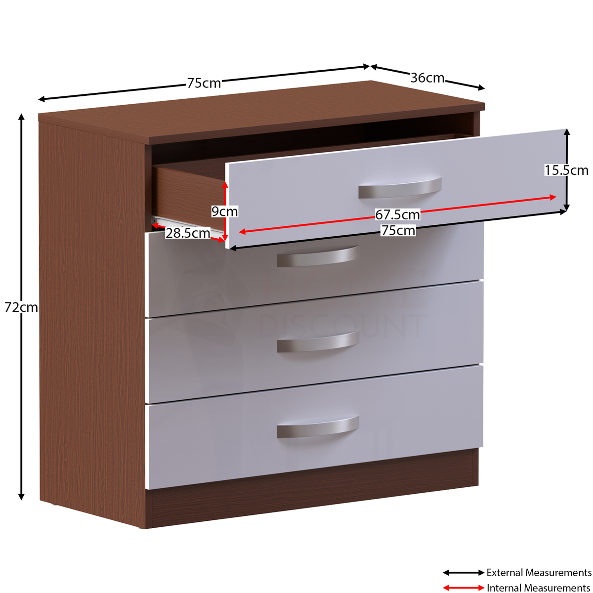 Hulio 4-Drawer Chest - Walnut & White