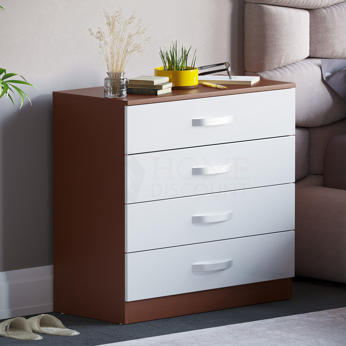 Hulio 4-Drawer Chest - Walnut & White
