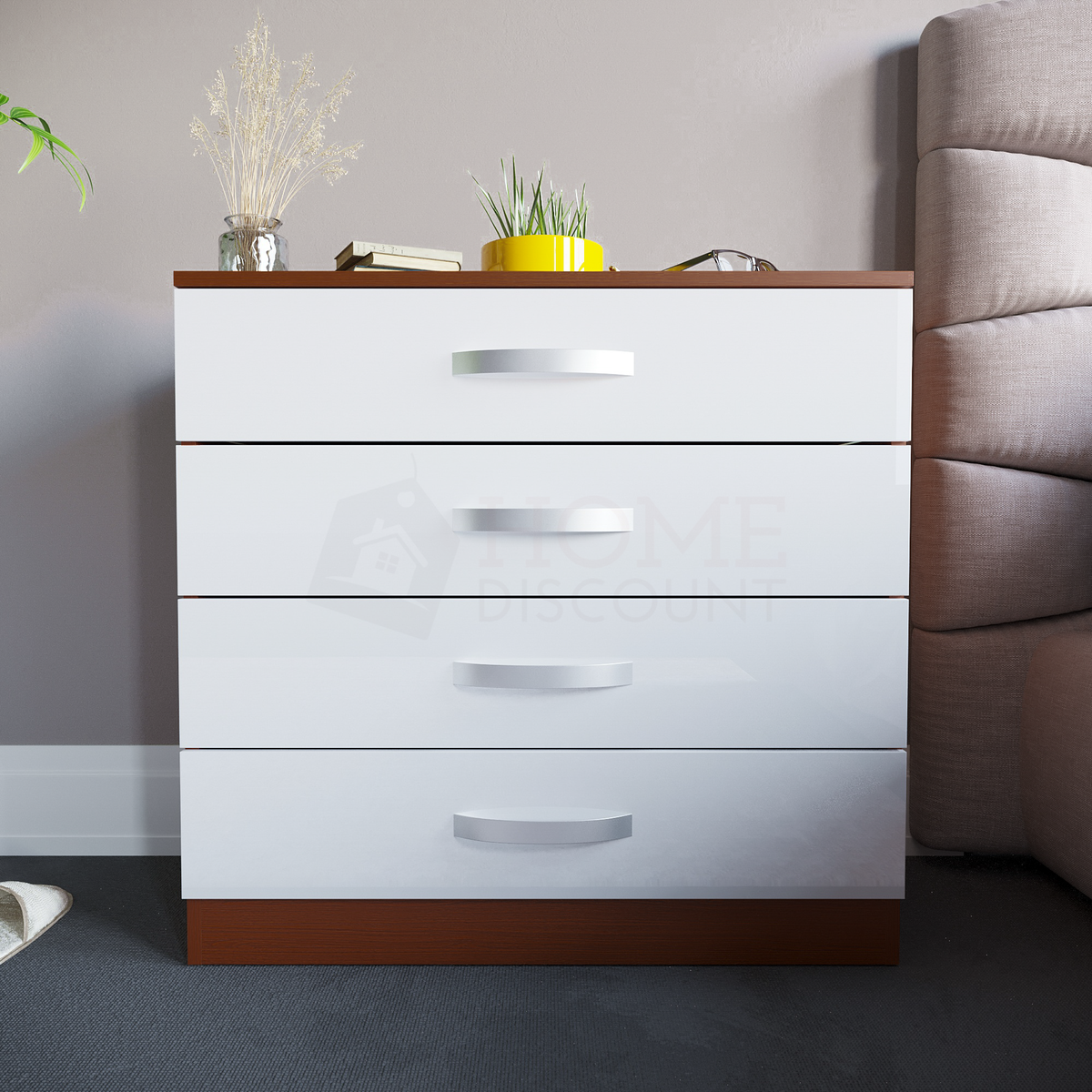Hulio 4-Drawer Chest - Walnut & White