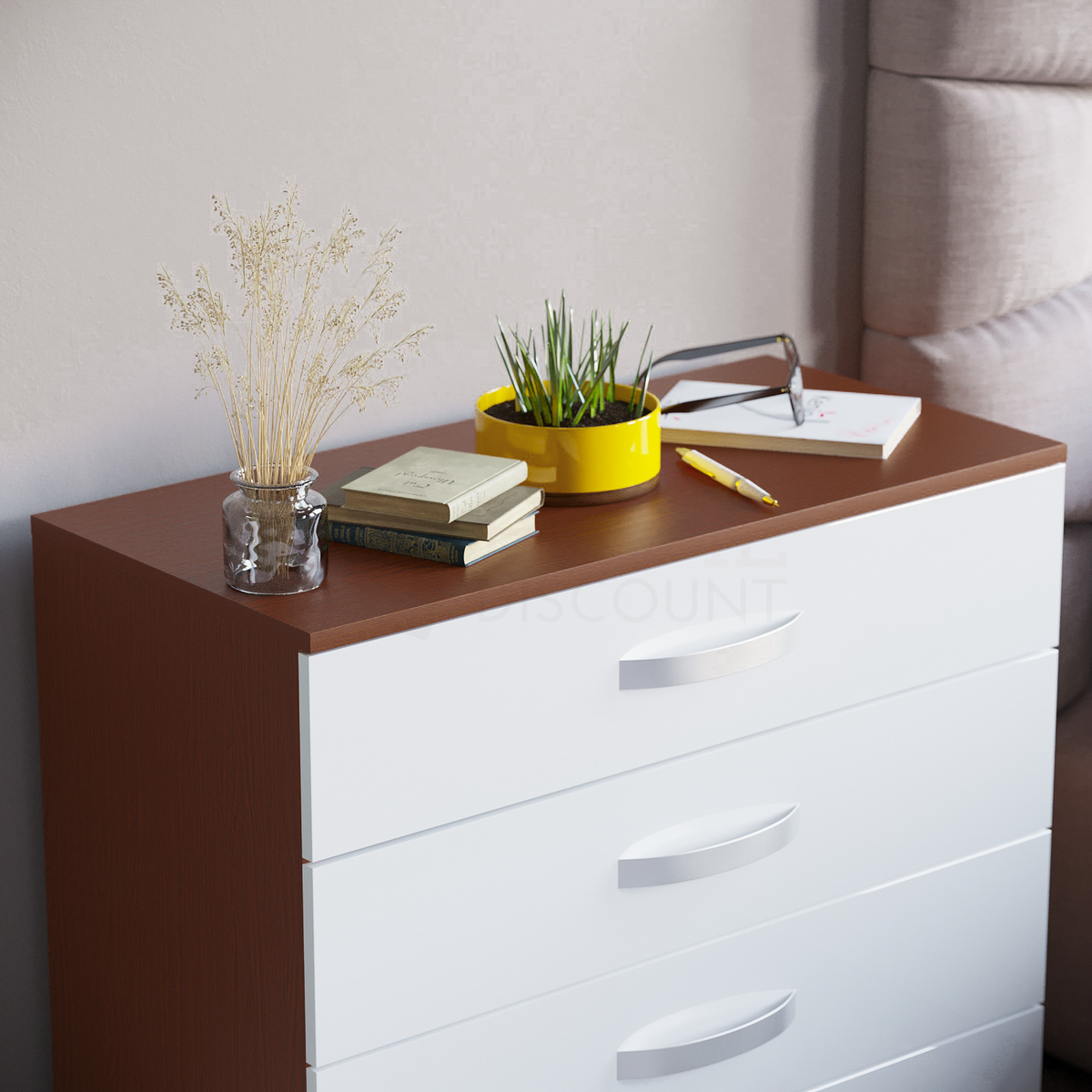 Hulio 4-Drawer Chest - Walnut & White
