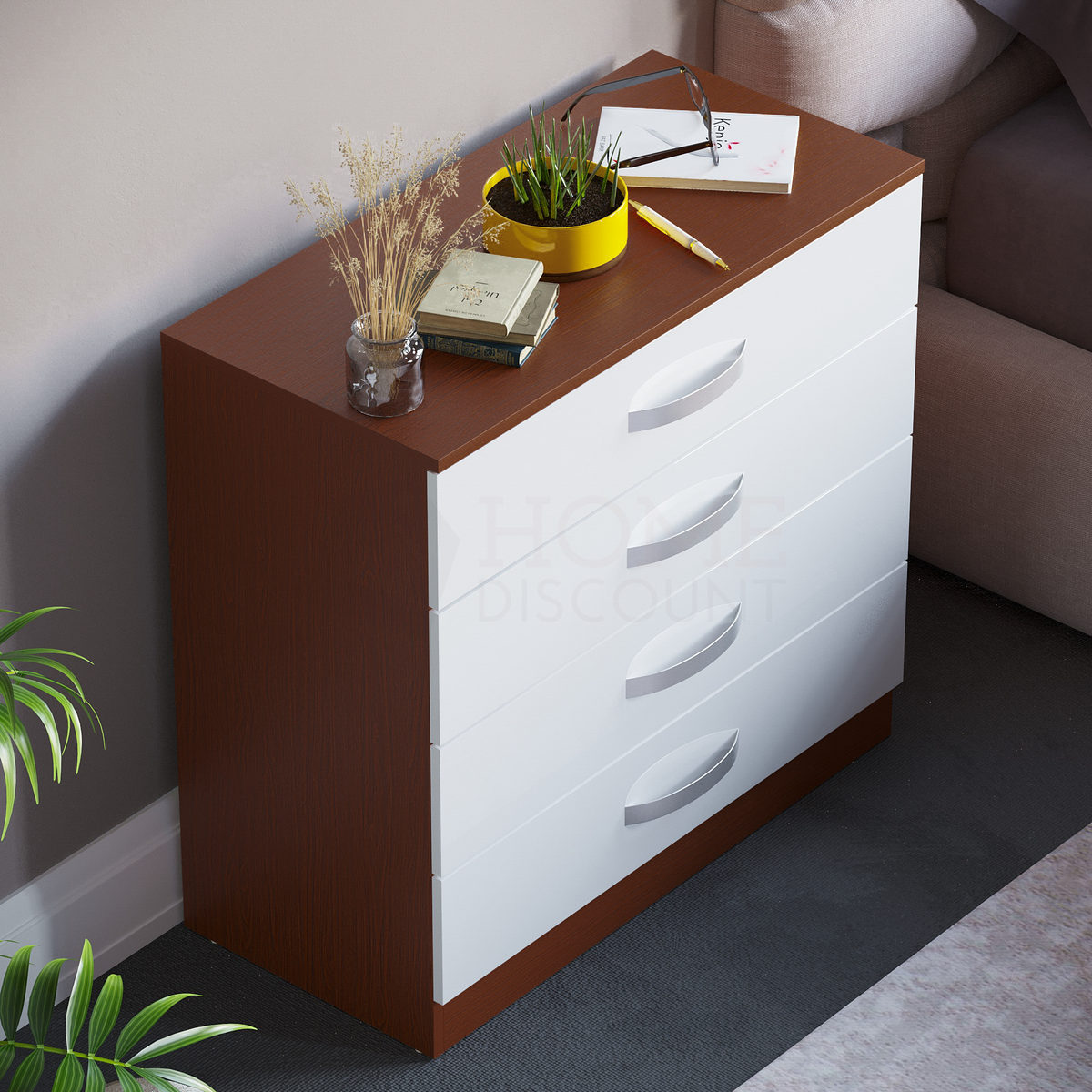 Hulio 4-Drawer Chest - Walnut & White