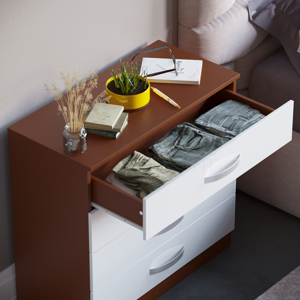 Hulio 4-Drawer Chest - Walnut & White