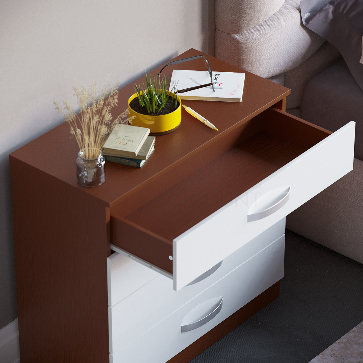 Hulio 4-Drawer Chest - Walnut & White