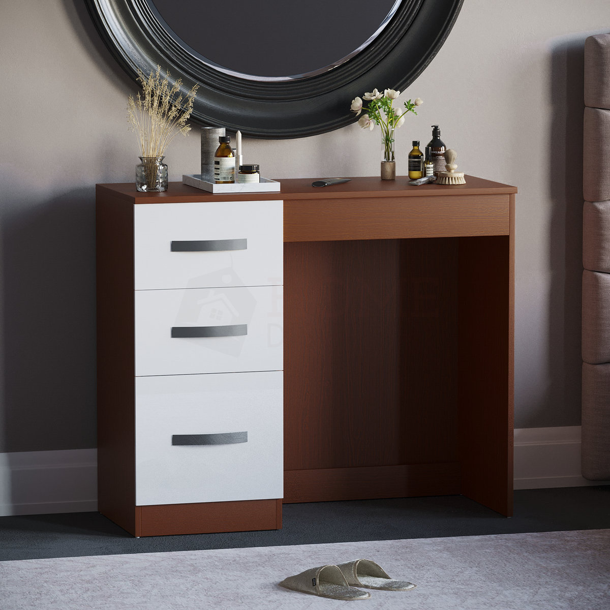Hulio 3-Drawer Dressing Table - Walnut & White