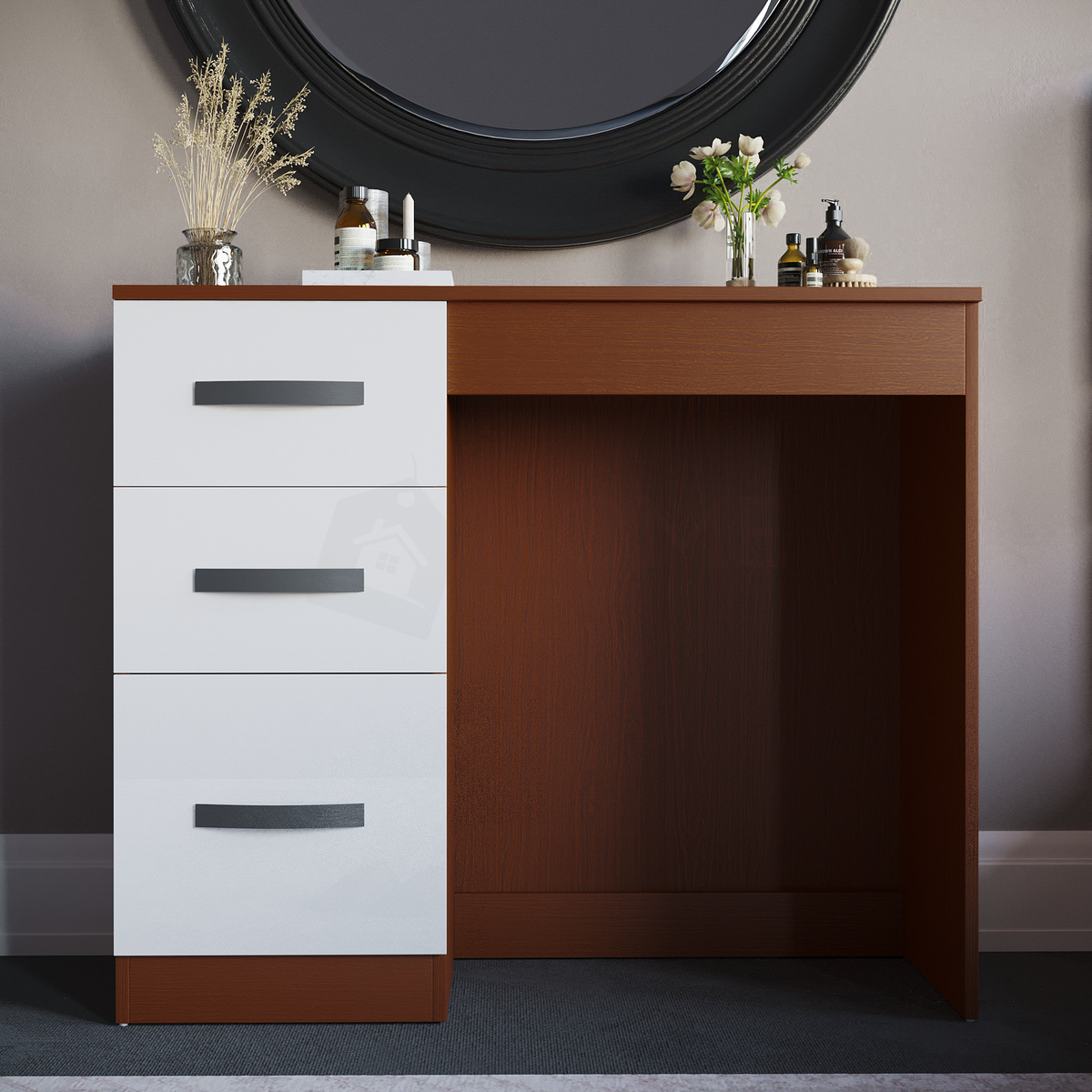 Hulio 3-Drawer Dressing Table - Walnut & White