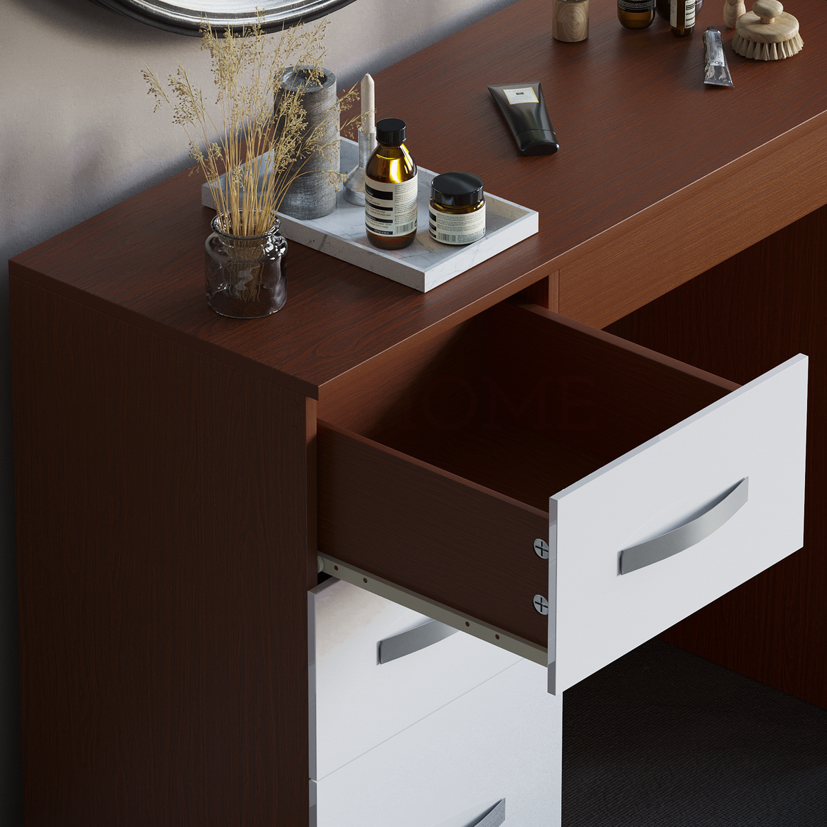 Hulio 3-Drawer Dressing Table - Walnut & White