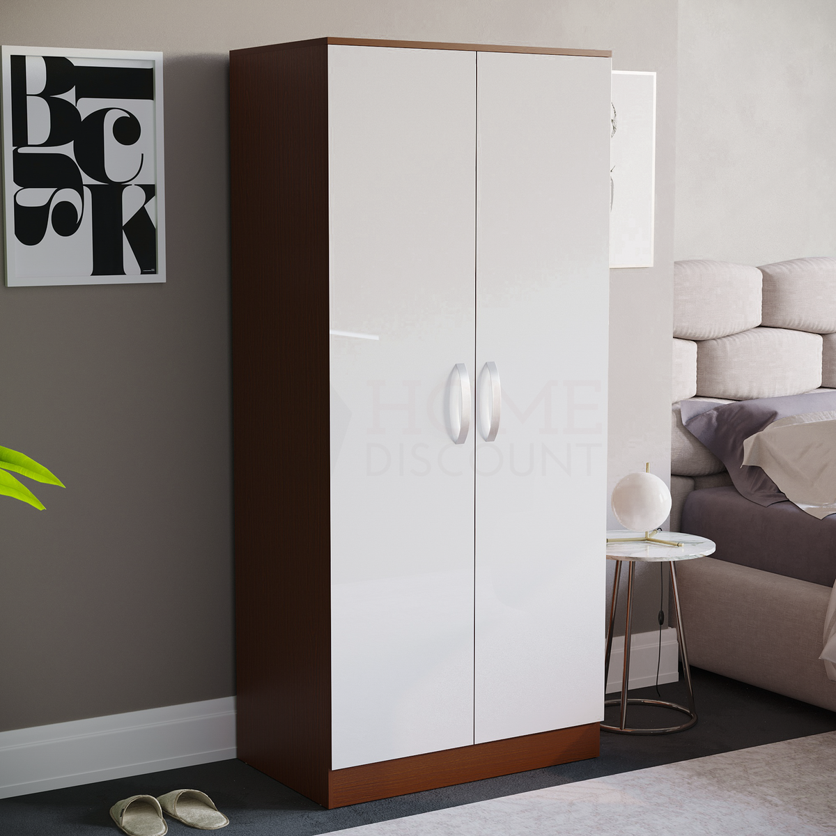 Hulio 2-Door Wardrobe - Walnut & White
