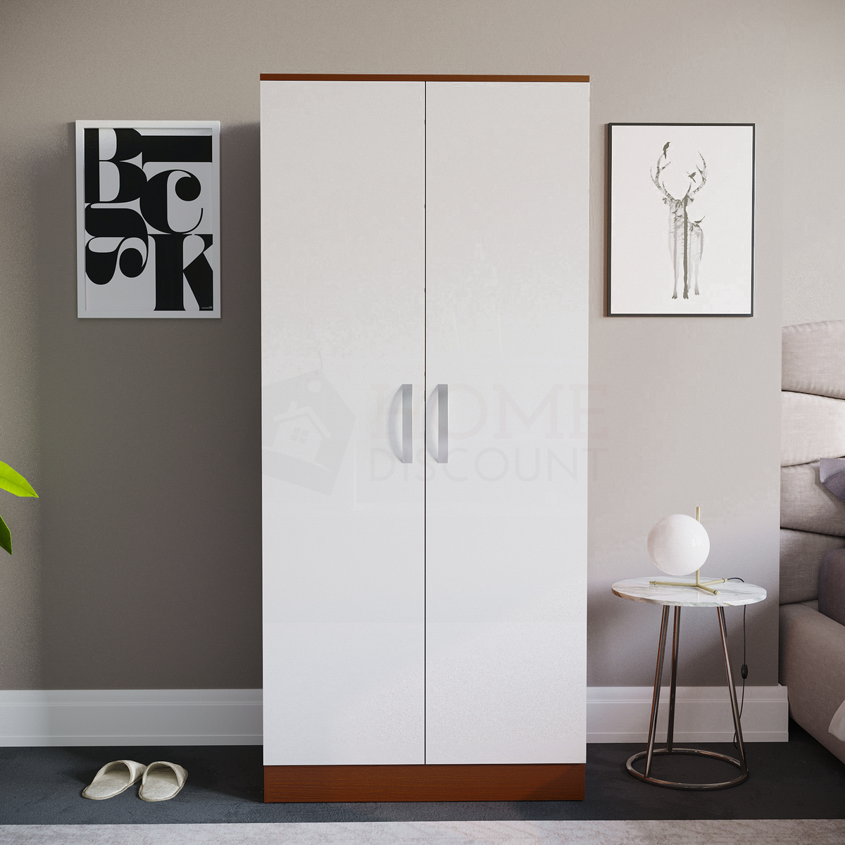Hulio 2-Door Wardrobe - Walnut & White