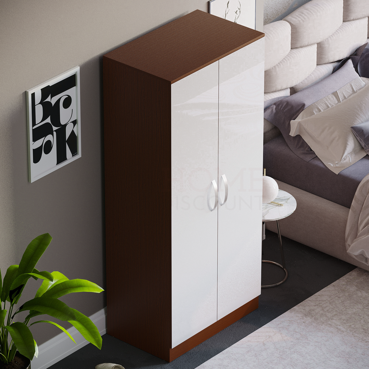 Hulio 2-Door Wardrobe - Walnut & White