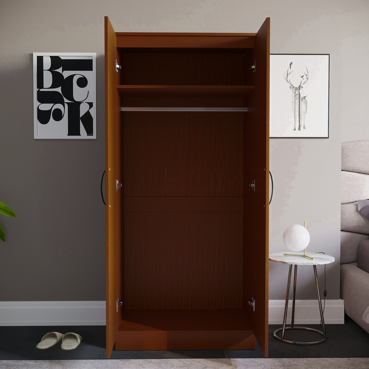 Hulio 2-Door Wardrobe - Walnut & White