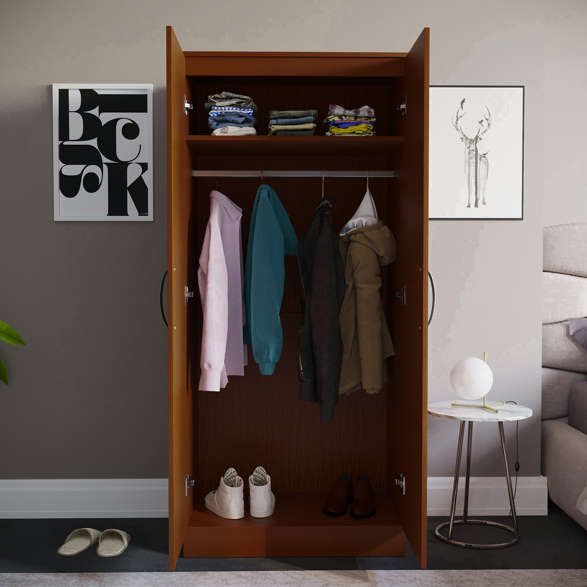 Hulio 2-Door Wardrobe - Walnut & White