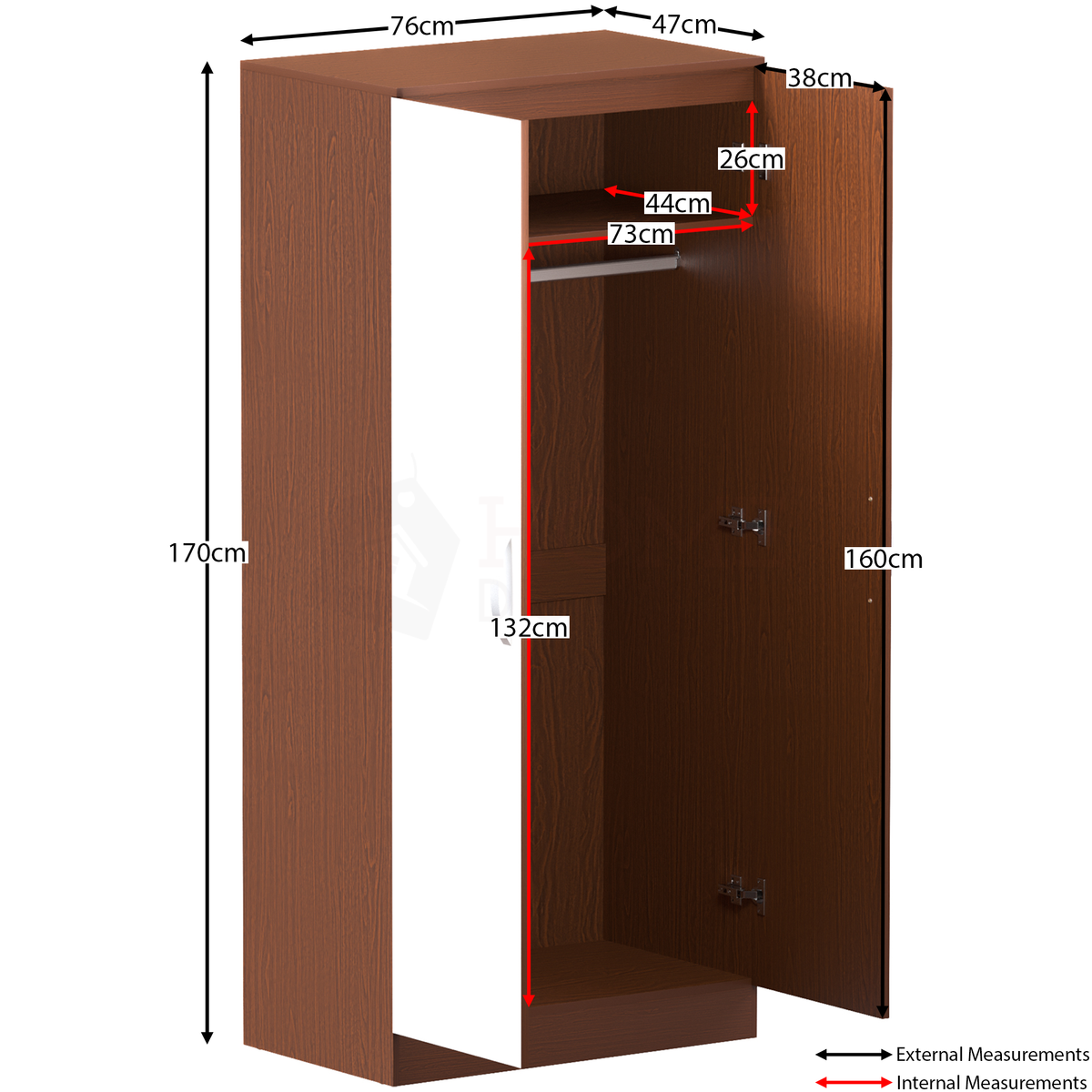 Hulio 2-Door Wardrobe - Walnut & White