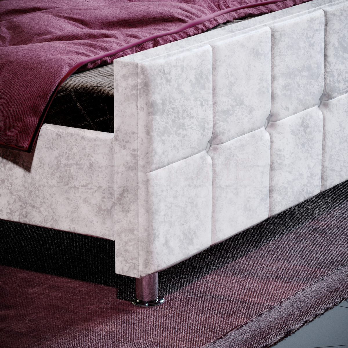 Valentina King Size Crushed Velvet Bed, Silver UKFR