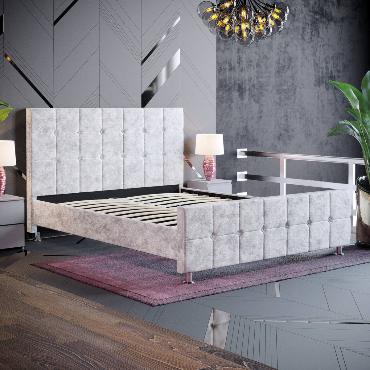 Valentina King Size Crushed Velvet Bed - Champagne