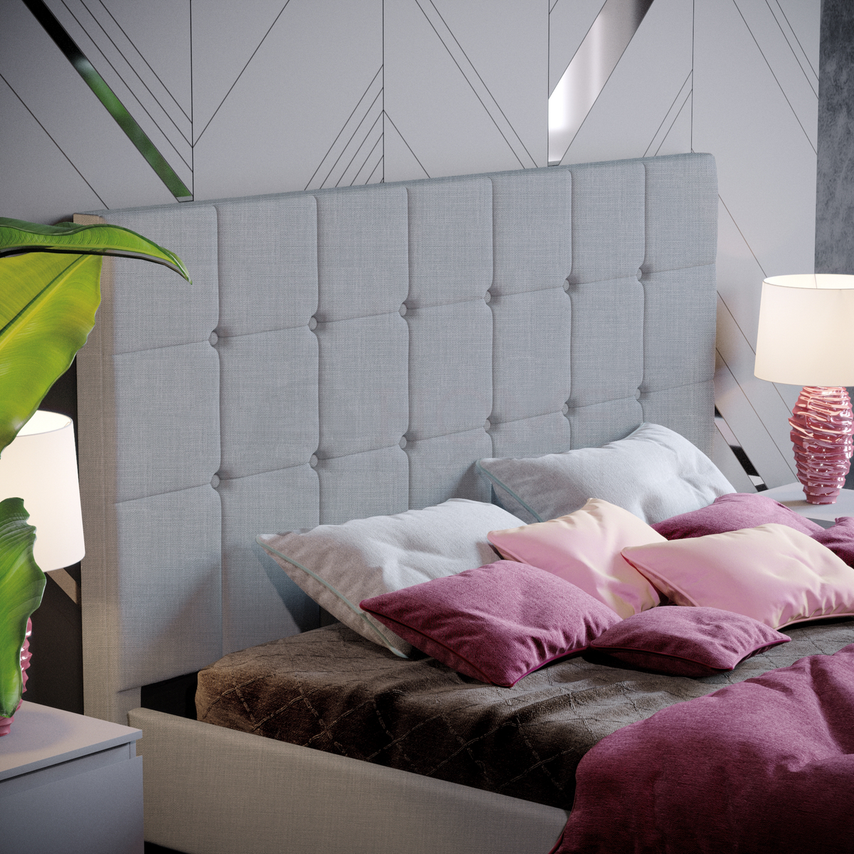 Valentina King Size Linen Bed - Light Grey