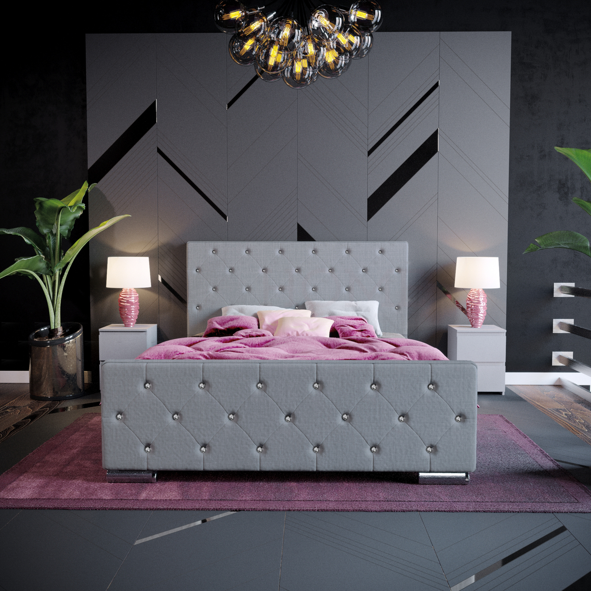 Arabella Double Linen Bed - Light Grey