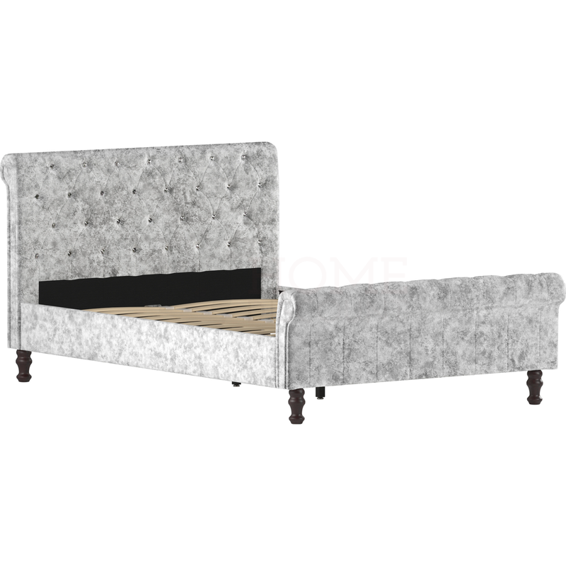Violetta Double Bed, Crushed Velvet Silver