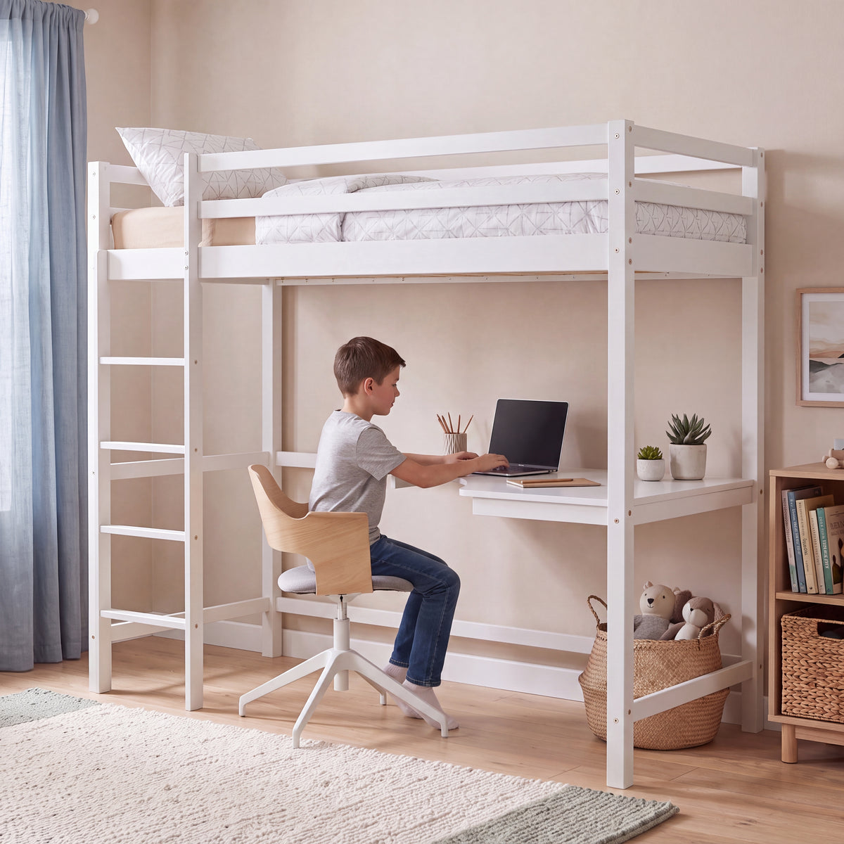 Sydney High Bunk With Desk - White