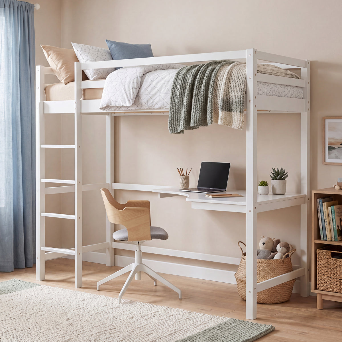 Sydney High Bunk With Desk - White